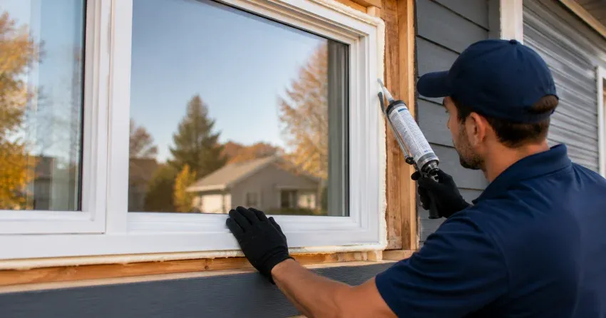 technician installing a new vinyl window in Morrison, Oakville