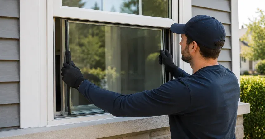 technician boarding up broken window during emergency glass repair Clearview, Oakville