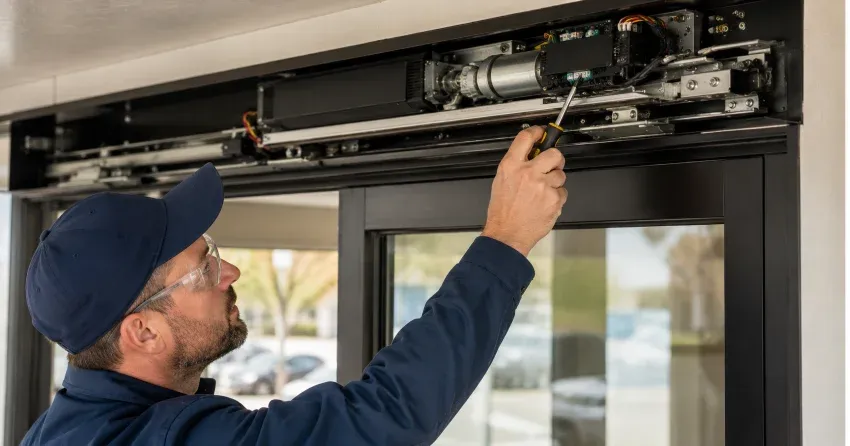 technician completing automatic door repair on residential property in Old Oakville, Oakville