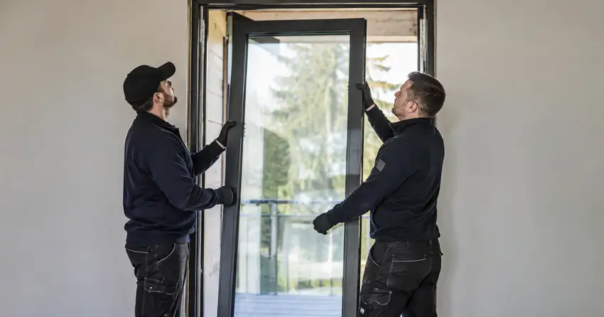 new glass panel being fitted into door frame in Ford Drive, Oakville