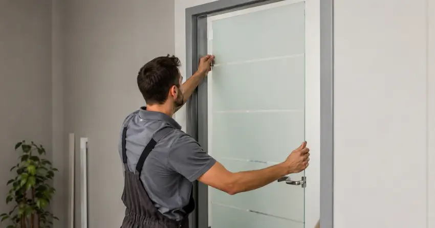 frosted glass interior door panel installation in Sherwood Heights, Oakville