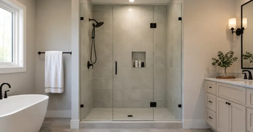 new frameless glass shower door installed in Oak Park, Oakville