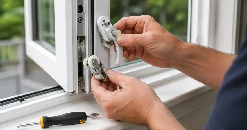technician performing broken window repair Glenorchy, Oakville on a sliding window