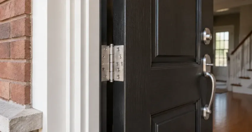 technician repairing a front door lock and frame in Old Oakville, Oakville